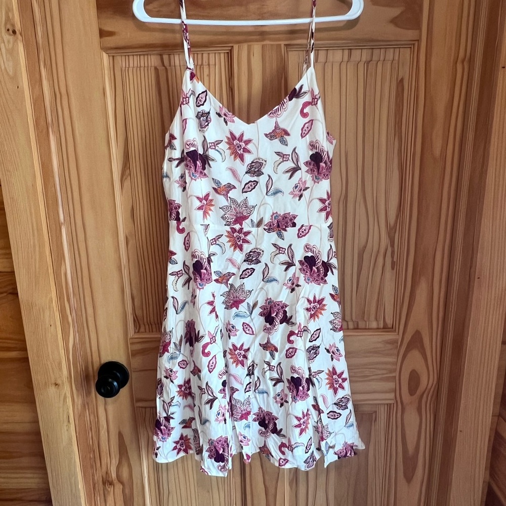 LOFT Cream Slip Dress with Pink & Purple Floral Print